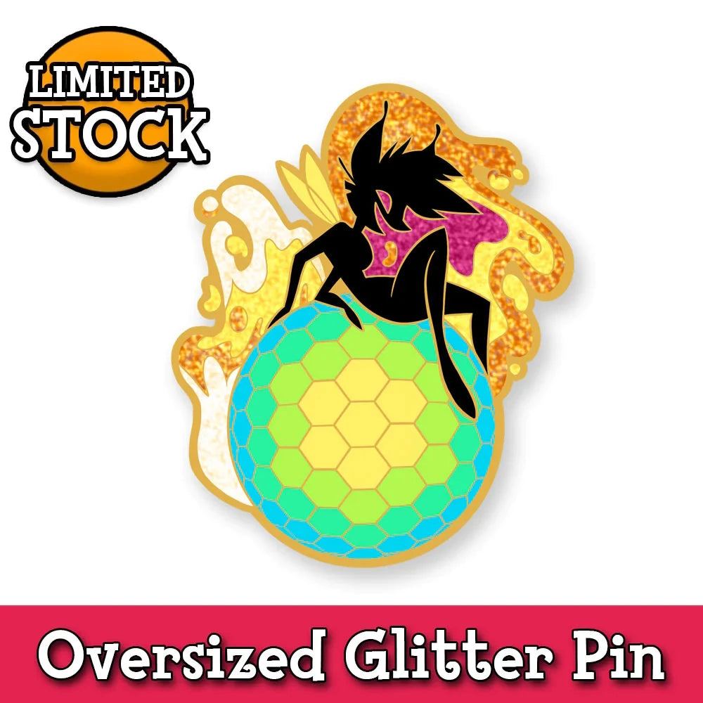 Helluva Boss Bee’s Ball Gold Glitter Oversized Enamel Pin