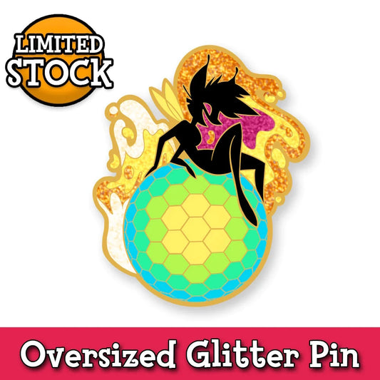 Helluva Boss Bee’s Ball Gold Glitter Oversized Enamel Pin